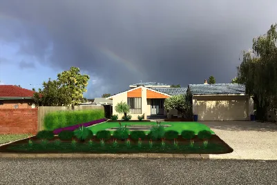 Professionally designed garden with paving and layered planting